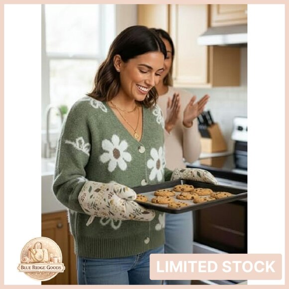 Floral Knit Cardigan Open Front V-Neck Long Sleeve Chunky Elegant Chic - Picture 5 of 7